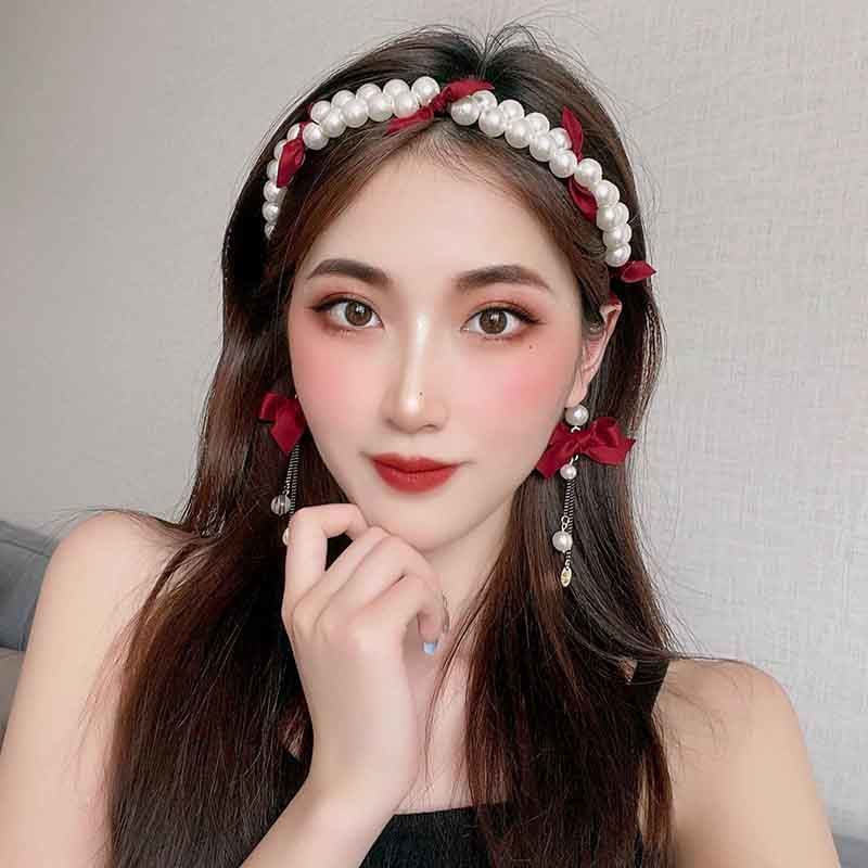 Băng Đô Cài Tóc Đính Nơ Và Ngọc Trai Thời Trang Y5ie T1096