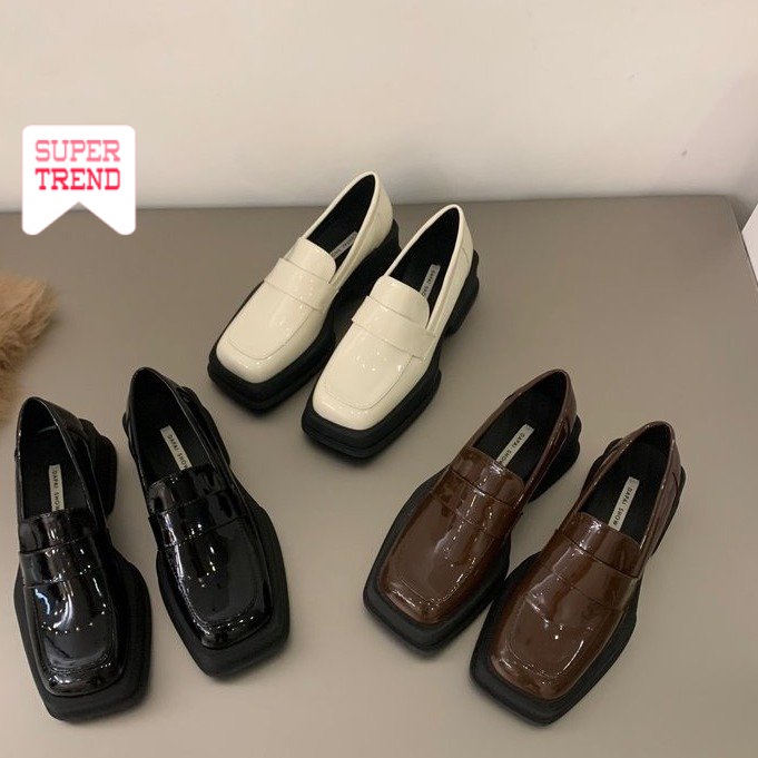 Giày Lười Mũi Vuông Màu Trơn Thiết Kế Đơn Giản Thoải Mái Thời Trang