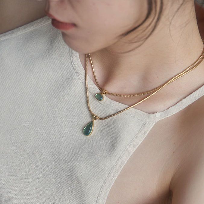 [F &amp; X] Dây Chuyền Thời Trang Cao Cấp Mặt Hình Giọt Nước Màu Sắc Retro Không Khu Rừng Độc Đáo