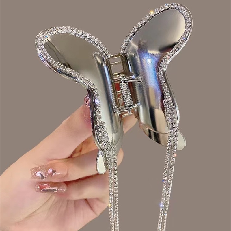 Kẹp Tóc Đính Đá Tua Rua Hình Cá Mập / Bướm Phong Cách Hàn Quốc Mới 2023 Cho Nữ