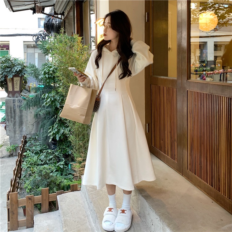 Đầm Sweater Ôm Eo Màu Sắc Đơn Giản Phong Cách Hàn Quốc Thời Trang Xuân Thu Cho Nữ