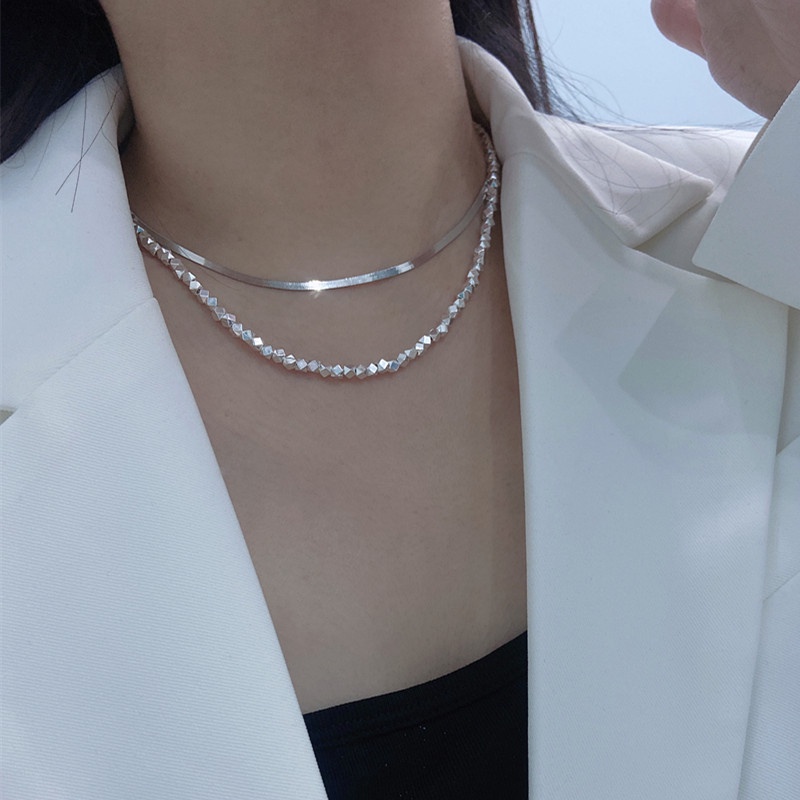 Vòng cổ Hai Lớp Màu Bạc Phong Cách Thời Trang Hàn Quốc Cho Nữ