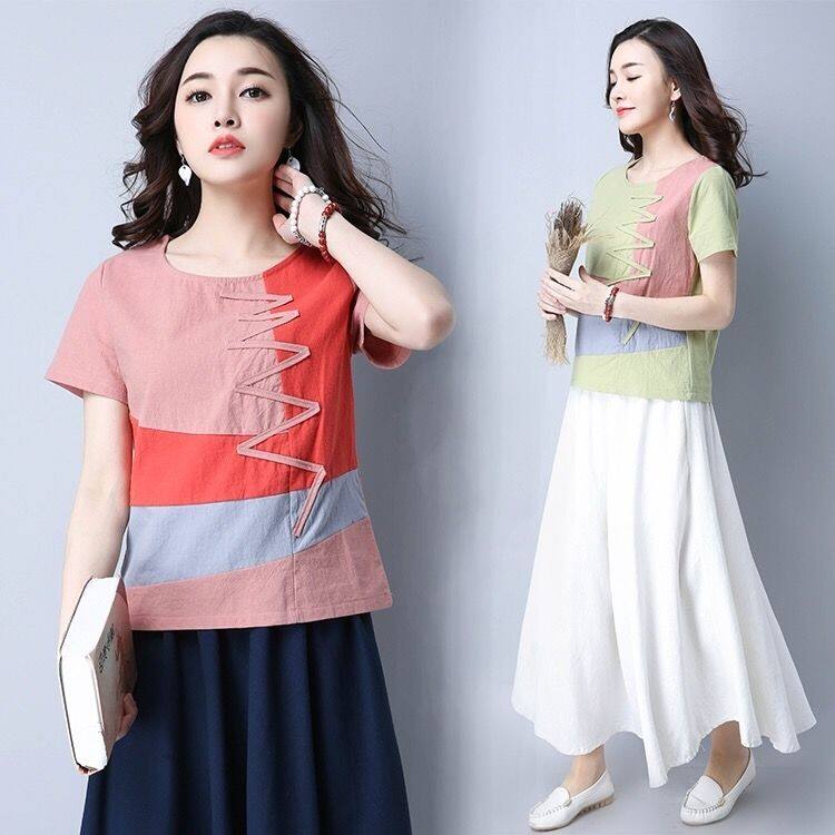 Áo Thun Cotton Lanh Tay Ngắn Dáng Rộng Phong Cách Retro Mùa Hè Dành Cho Nữ