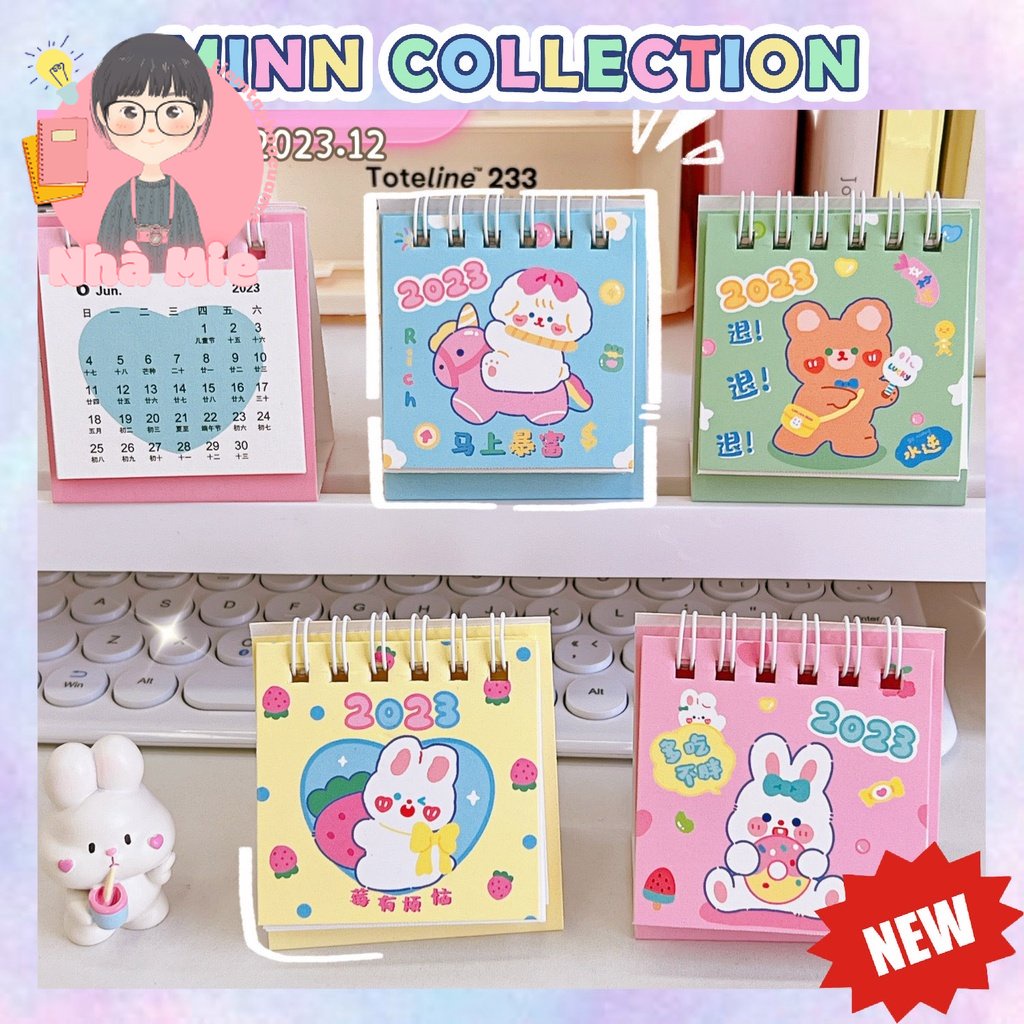 Lịch 2023, lịch mini để bàn dễ thương nhiều màu, lịch bỏ túi trang trí bàn học (tính từ 09/2022)