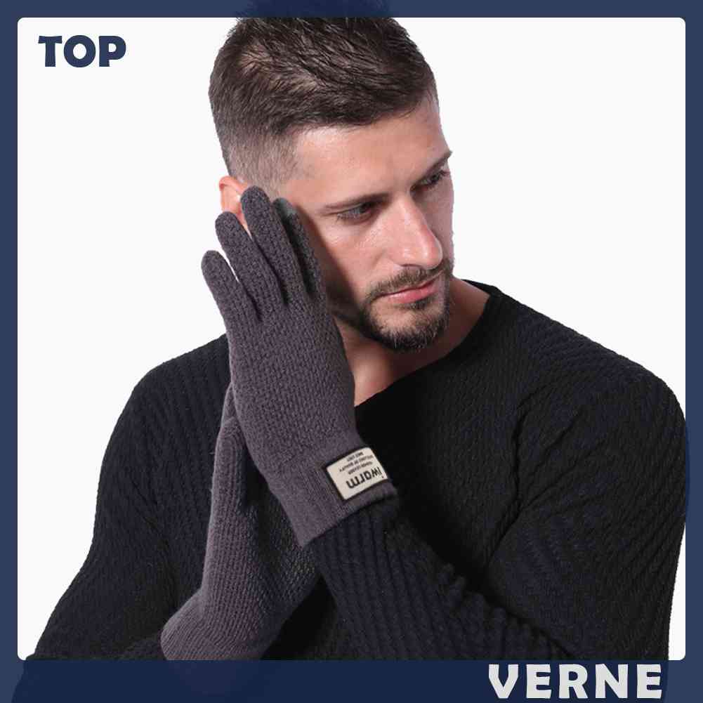 Set 2 Găng Tay Dệt Kim Đàn Hồi Giữ Ấm Mùa Đông Cho Nam Có Thể Chạm Màn Hình Cảm Ứng