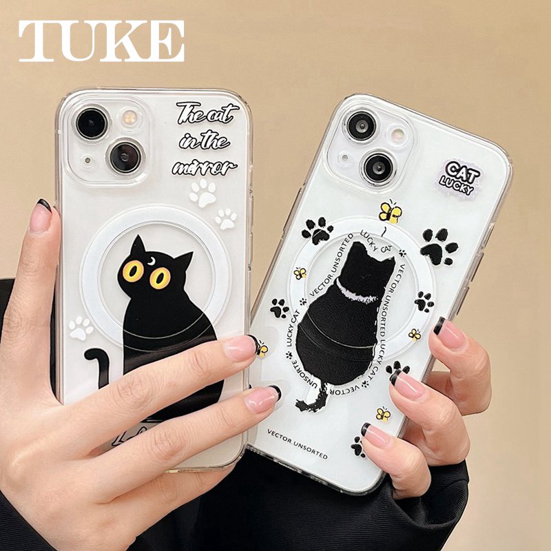 Ốp Điện Thoại Từ Tính In Hình Mèo Đen Sang Trọng Bảo Vệ Ống Kính Máy Ảnh Không Dây Cho iPhone 14 13 12 11 Pro Max
