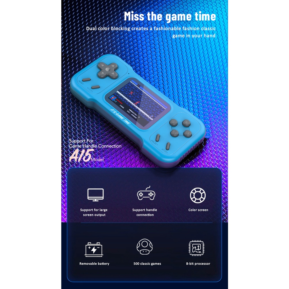 Máy Chơi Game Cầm Tay Mới A15 Máy Chơi Game Tetris Retro Mini Đôi 500 One Cho Trẻ Em Techer