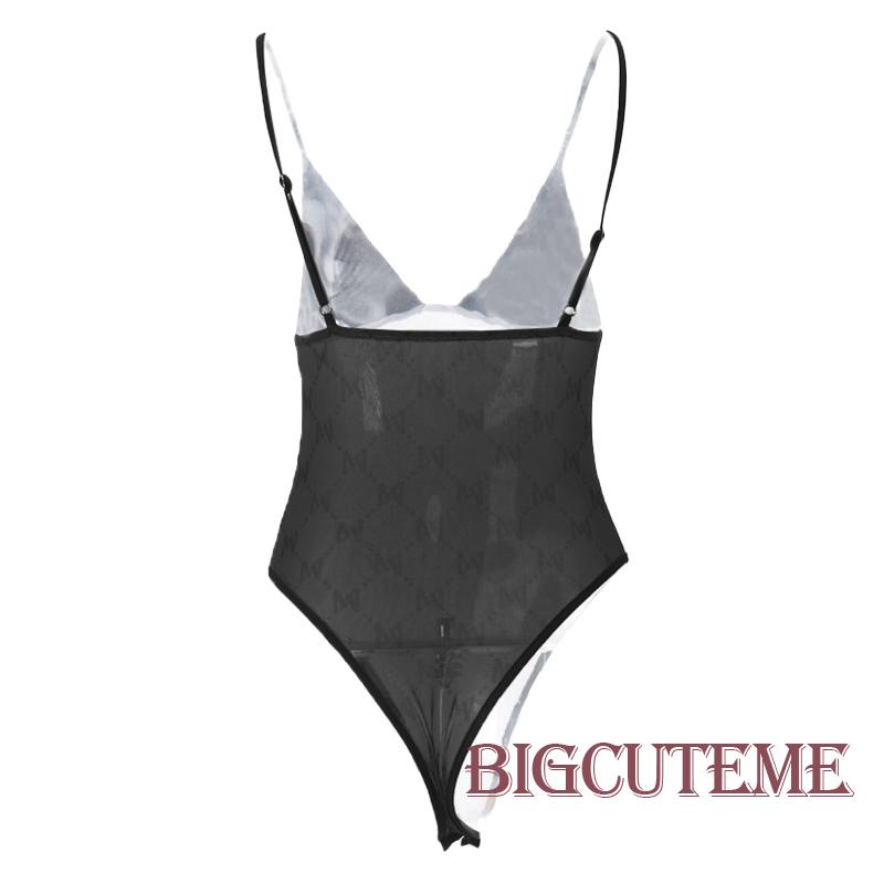 Bộ Áo Liền Quần Cổ Chữ V Không Tay Phối Lưới Kẻ Sọc Màu Đen Thời Trang Mùa Hè Cho Nữ