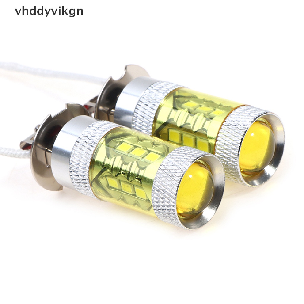 Bộ 2 Đèn LED Sương Mù Ánh Sáng Vàng 12-24V H3 80W 16 SMD Chất Lượng Cao Cho Xe Hơi