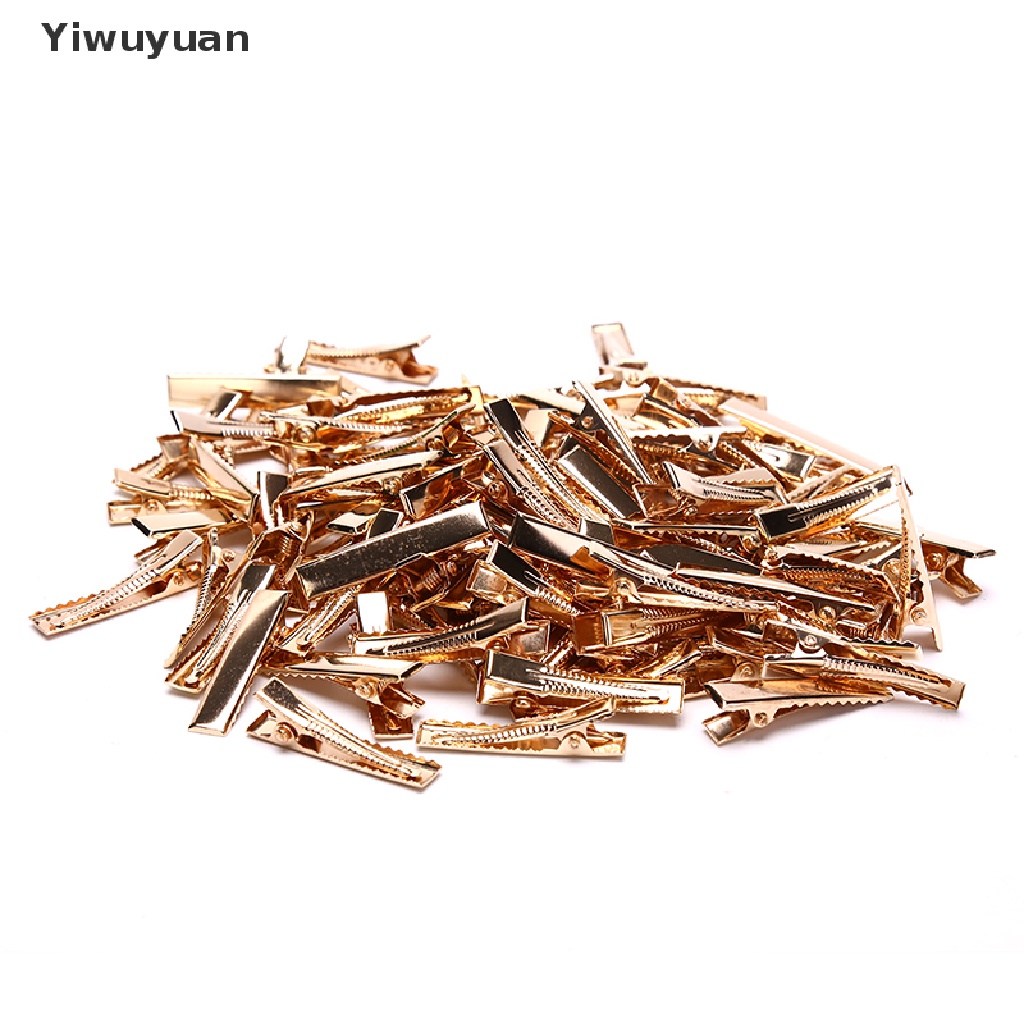 < Yiwuyuan > Set 100 Kẹp Tóc Cá Sấu Kim Loại Màu Vàng KC Phẳng Có Răng Dùng Để Tạo Kiểu Tóc DIY