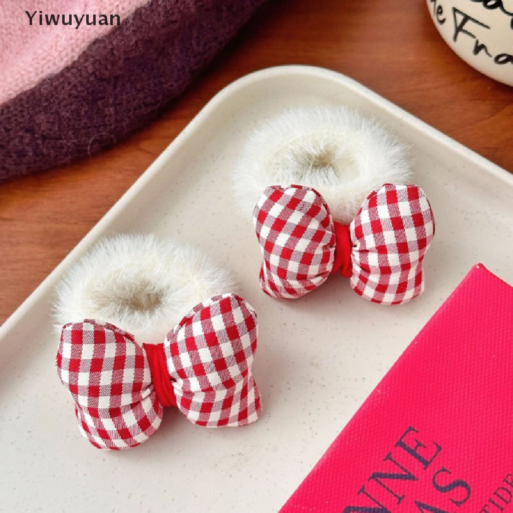 < Yiwuyuan > Kẹp Tóc Nơ Vải Lông Màu Trắng Đỏ Đáng Yêu Thời Trang Thu Đông Dành Cho Bé Gái