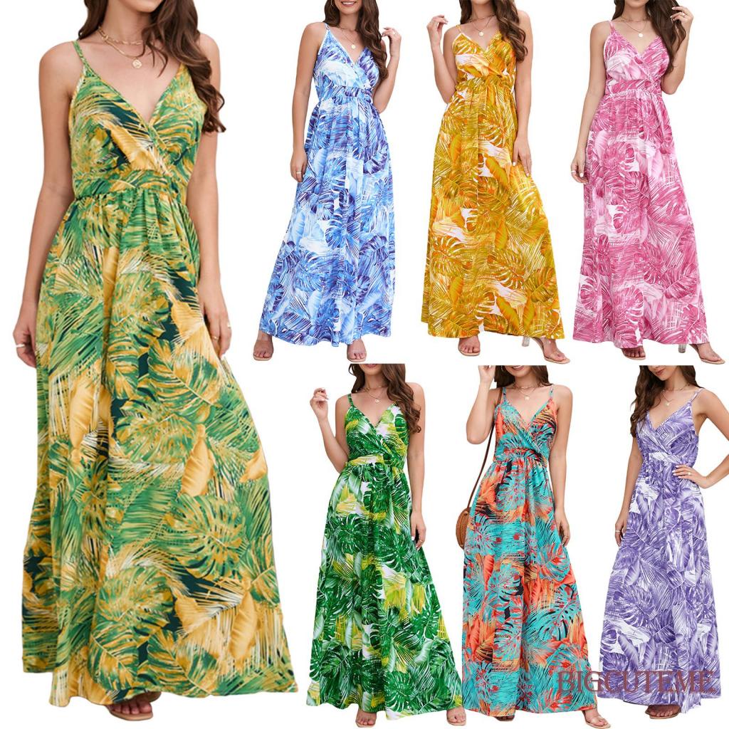 Đầm Hai Dây Cổ Chữ V Họa Tiết Hoa Phong Cách Boho Thời Trang Cho Nữ