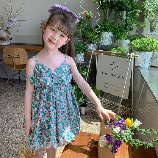 Đầm Công Chúa Mùa Hè Hai Dây In Hoa Phong Cách Hàn Quốc Hợp Thời Trang Cho Bé Gái