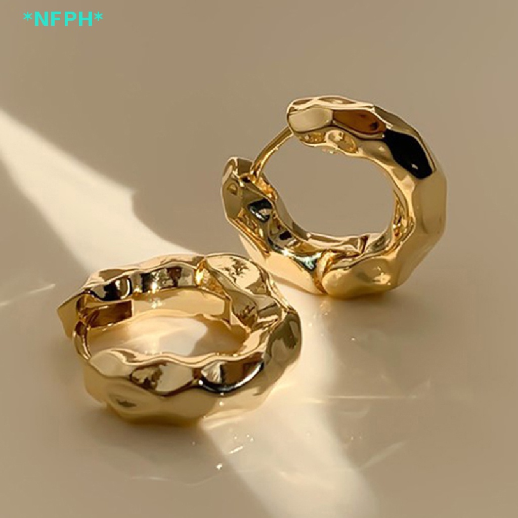 Nfph &gt; Bông Tai Vòng Tròn Gợn Sóng Bằng Kim Loại Dày Màu Lạnh Vintage Cho Nữ Mới