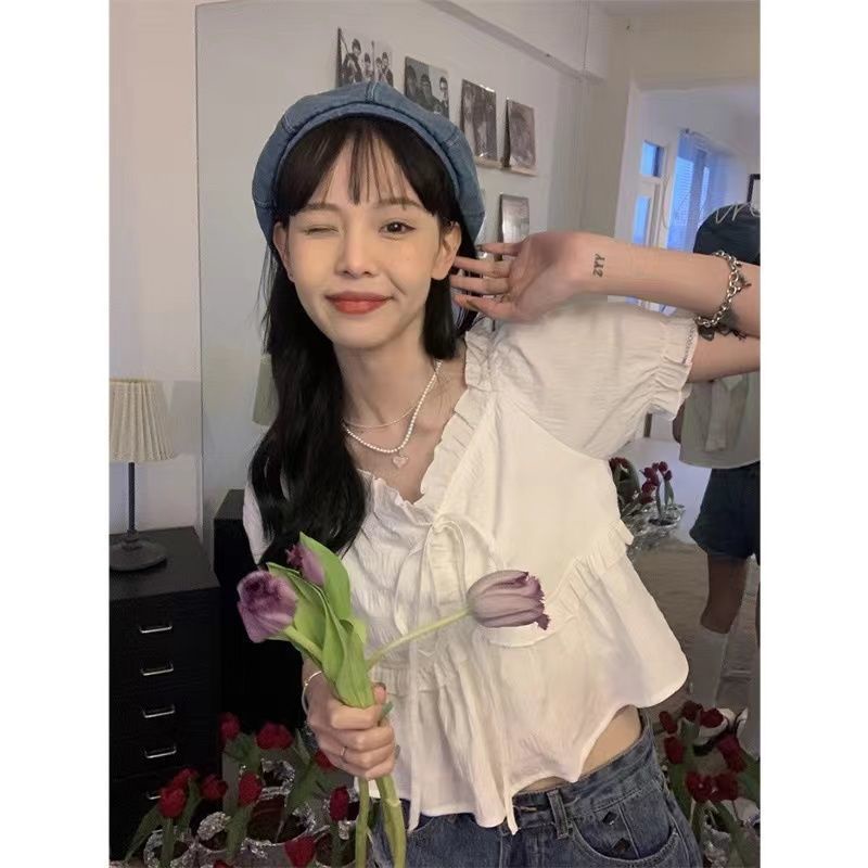 Jiashucheng Áo Sơ Mi Ngắn Tay Màu Trắng Trơn Phong Cách Ngọt Ngào Xinh Xắn Cho Nữ