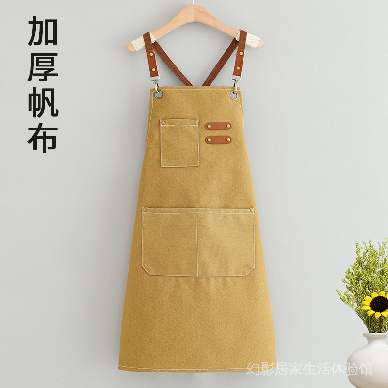 Thick canvas wear-resistant waisted apron oil-proof household kitchen men's printed catering milk tea coffee shop work clothes women YEM3