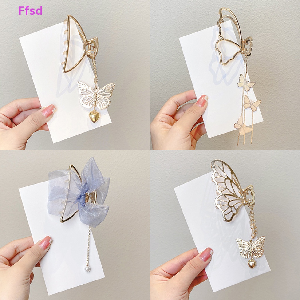 {Ffsd} Bán Chạy 1 Kẹp Tóc Bướm Hình Học Cỡ Lớn Bằng Kim Loại Màu Vàng Thanh Lịch Cho Nữ