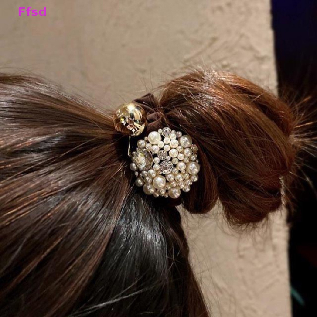 {Ffsd} Dây Buộc Tóc Cao Su Co Giãn Đính Hạt Ngọc Trai Pha Lê Thanh Lịch Cao Cấp Dành Cho Nữ Bán Chạy