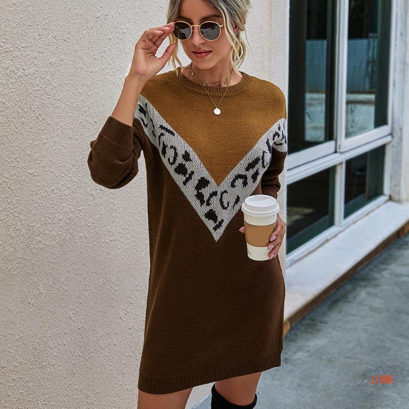 Đầm Sweater Dệt Kim Tay Dài Chui Đầu Thiết Kế Dễ Thương Cho Nữ