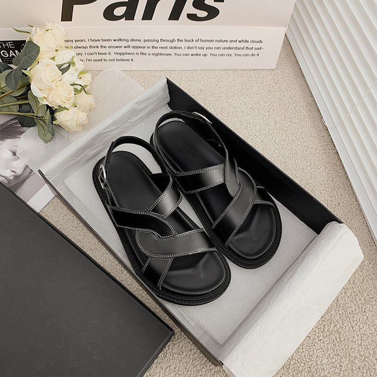 Giày Sandal Đế Thấp Mềm Mại Bằng Vải Oxford Màu Trơn Đơn Giản Phong Cách Retro Nhật Bản