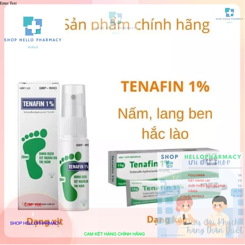 Tenafin 1% VCP dạng Bôi và Xịt - Nấm, Lang Ben, Hắc Lào (Terbinafine)