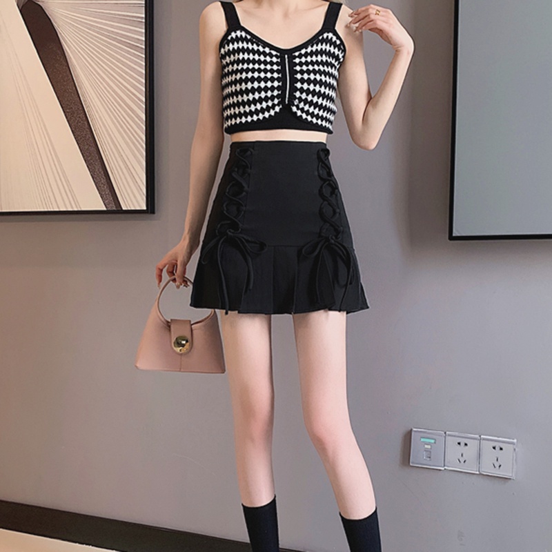 IELGY  Chân Váy Xếp Li Thắt Nơ Phong Cách Hàn Quốc Thanh Lịch Dành Cho Nữ