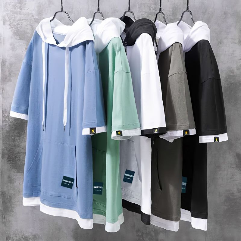 Áo phông 100% cotton cho học sinh M-3XL tay ngắn nam phong cách Hàn Quốc thời trang thanh thiếu niên rộng rãi dễ phối đẹp trai liền mũ mẫu mới