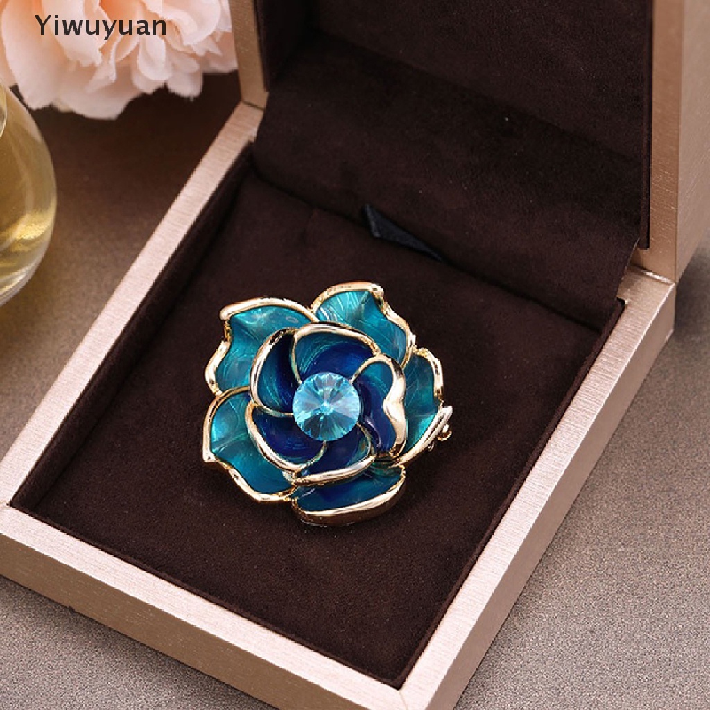 < Yiwuyuan > Ghim Cài Áo Hình Hoa Trà Đính Đá Xanh Lam Tráng Men Thanh Lịch Cho Nữ Giảm Giá