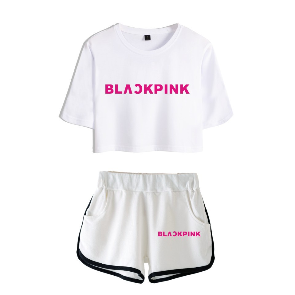 Set Áo Lửng + Quần Short In Hình Nhóm Nhạc blackpink Thời Trang Dành Cho Nữ