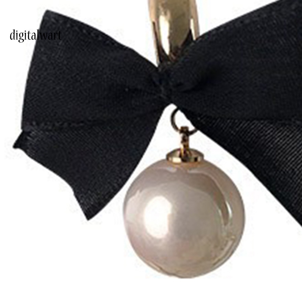 Kỹ Thuật Số| 1 Đôi Bông Tai Hình Nơ Đen Đính Ngọc Trai Giả Phong Cách Pháp Thời Trang Cho Nữ