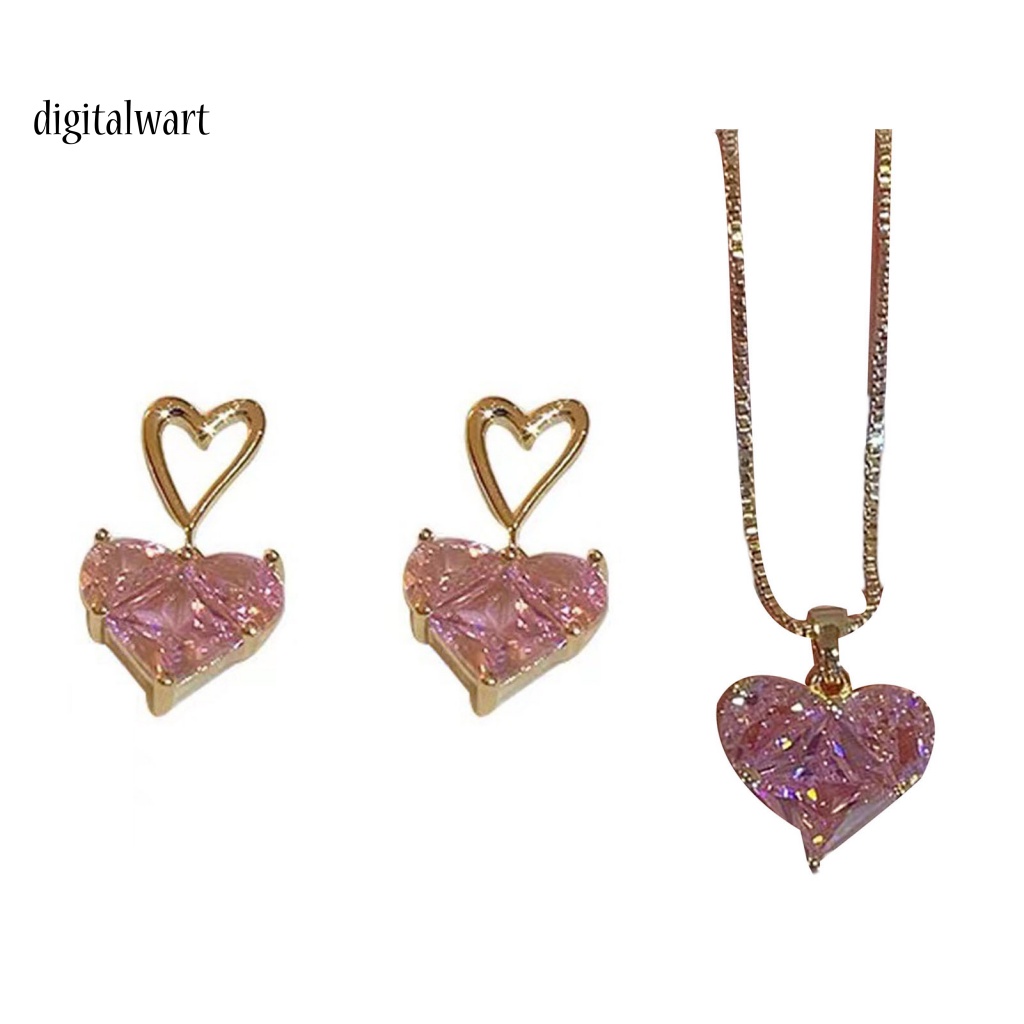 Kỹ Thuật Số| Set 1 / 1 Cặp Bông Tai / Vòng cổ Hình Trái Tim Đính Đá Thời Trang Nữ
