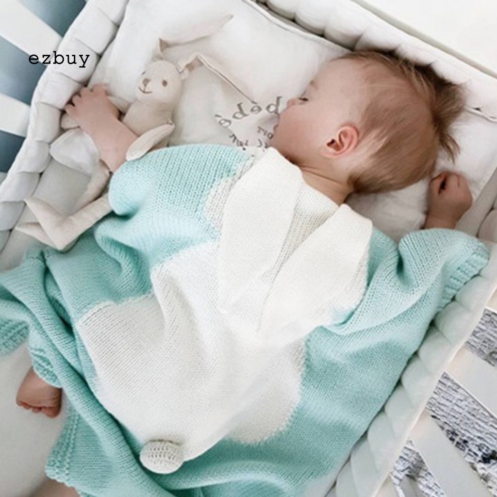 Chăn Dệt Kim Mềm Mại Hình Tai Thỏ Giữ Ấm Cho Bé