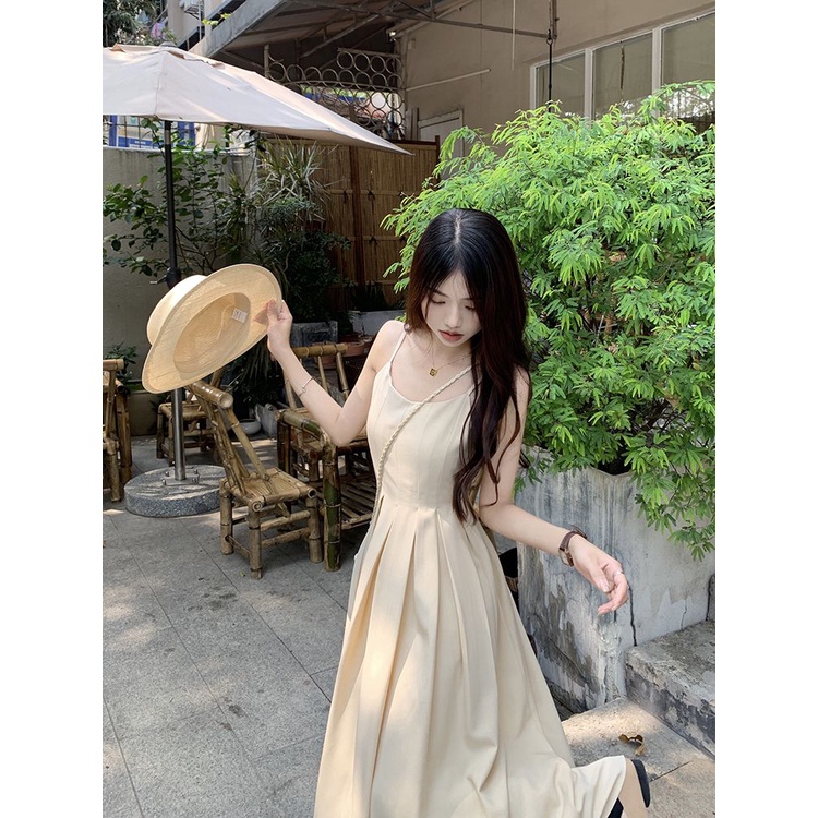 Đầm Hai Dây Ôm Eo Dáng Dài Vừa Vặn Phong Cách Pháp Thời Trang Mùa Hè