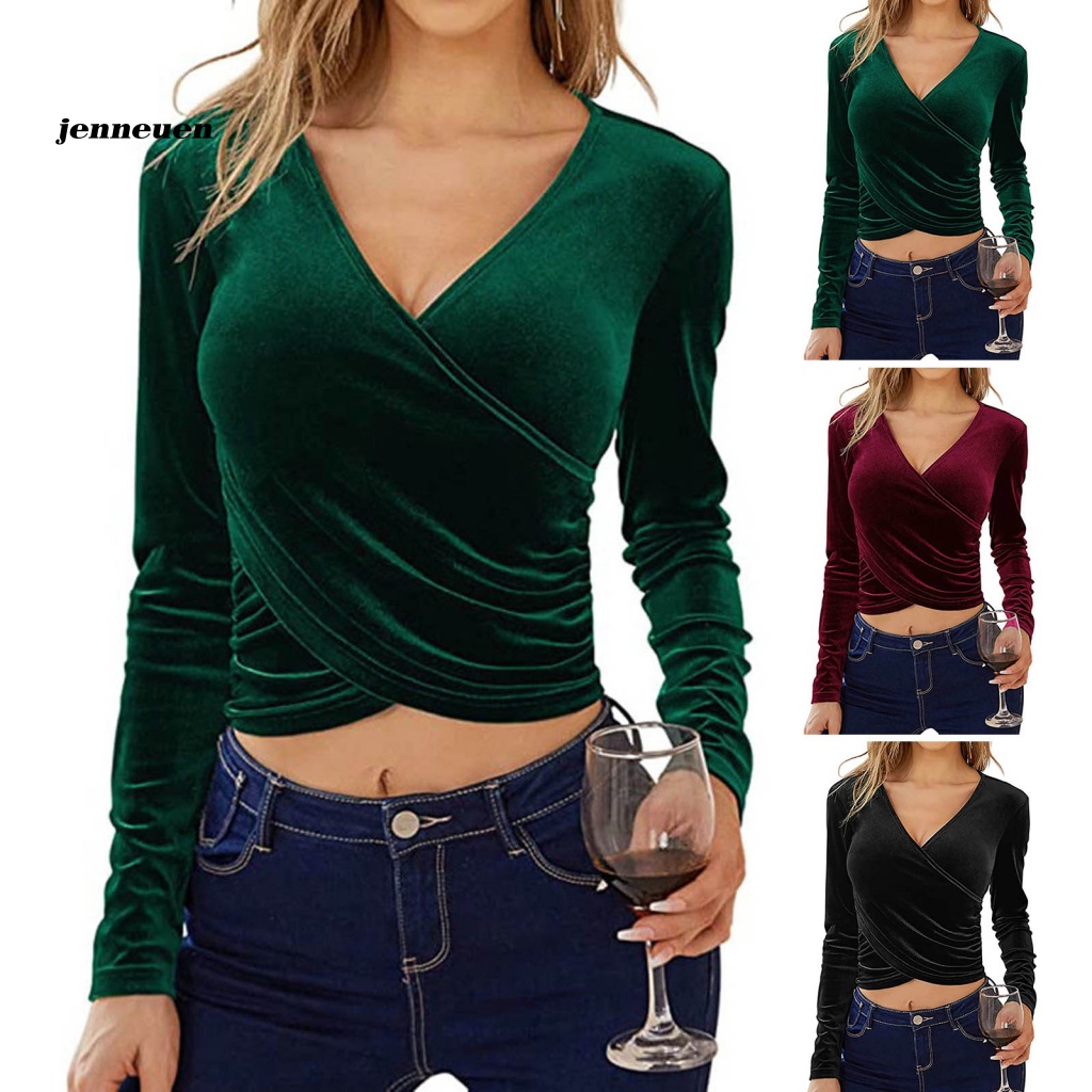 Áo Thun Tay Dài Cổ Chữ V Màu Sắc Thời Trang Dành Cho Nữ