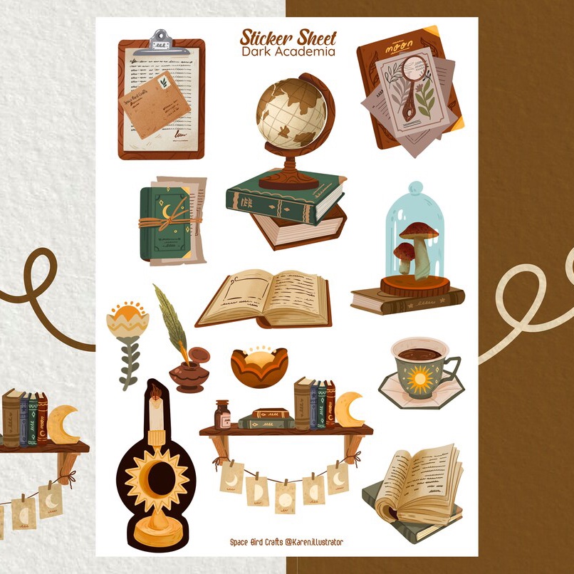 Sticker sheet dark academia - chuyên dán, trang trí sổ nhật kí, sổ tay | Bullet journal sticker - unim075