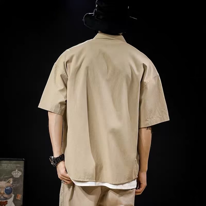 Áo Sơ Mi Nam Ngắn Tay Cổ Bẻ Form Rộng Phong Cách retro Mỹ Thời Trang Mới