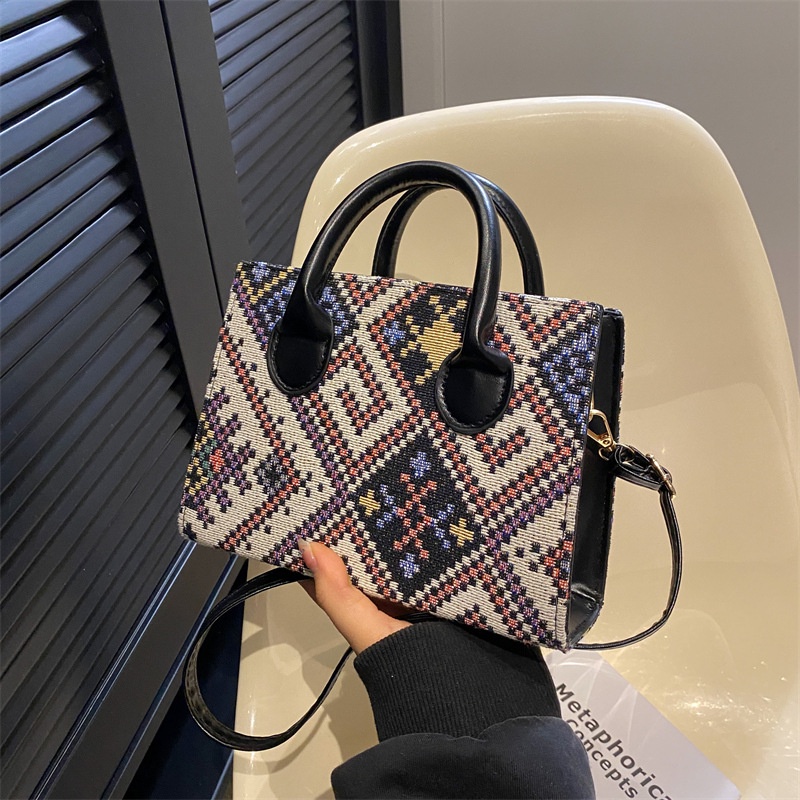 Ba Lô Đeo Vai Hình Vuông Cỡ Nhỏ Họa Tiết Thổ Cẩm Kiểu Retro Thời Trang Mùa Xuân 2023 Cho Nữ