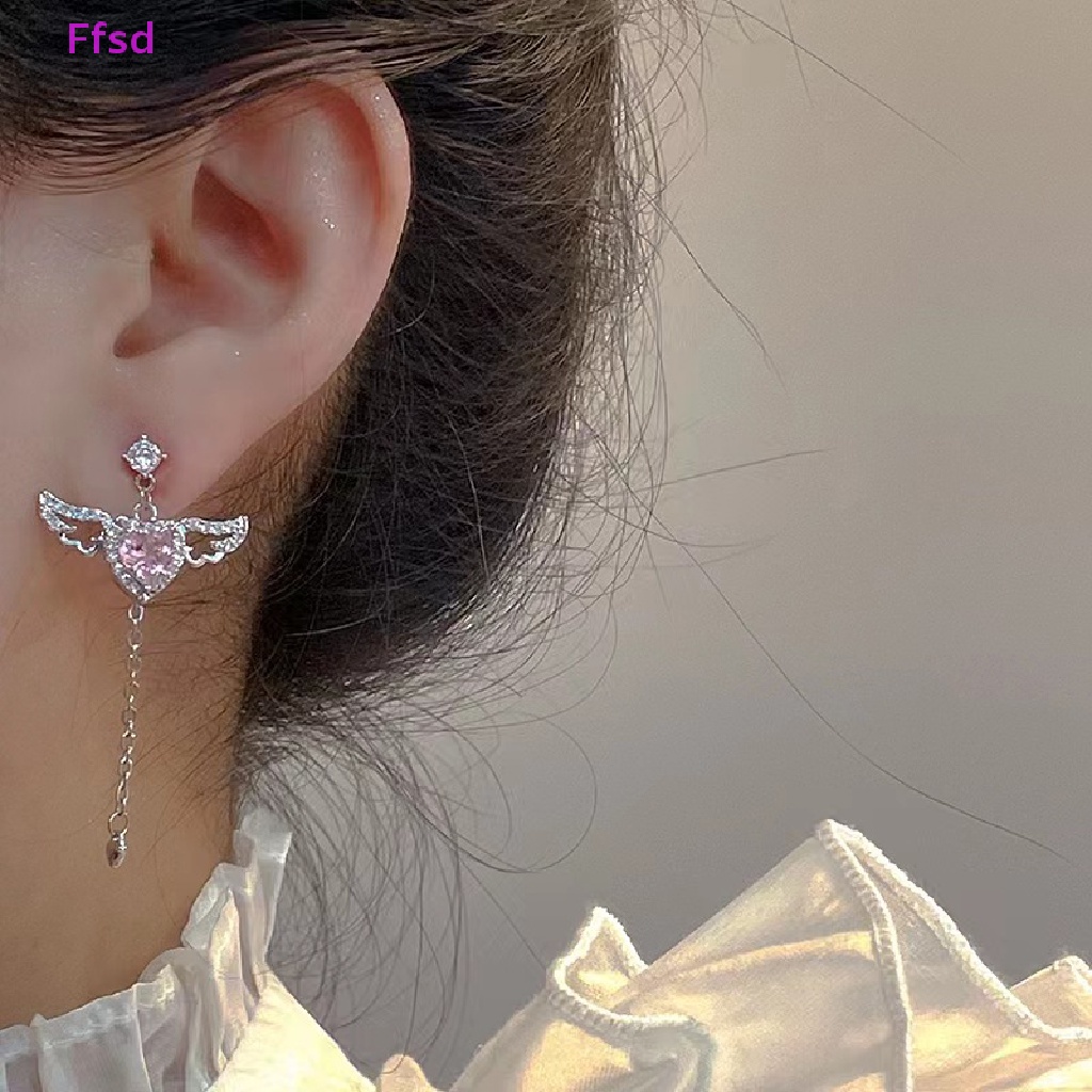 {Ffsd} Bộ Vòng cổ Và Bông Tai Vòng cổ Mặt Hình Cánh Thiên Thần Pha Lê Hồng Tối Giản Thời Trang Nữ Làm Quà Tặng Bán Chạy