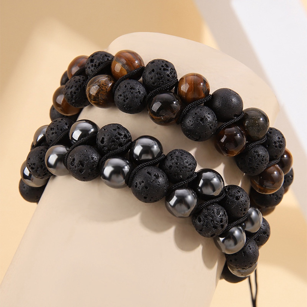 [Ts] Vòng Tay Chuỗi Hạt Bện Hai Lớp Trang Trí Đá Mắt Hổ Nhân Tạo Có Thể Điều Chỉnh Dây Rút Trang Sức Mỗi Ngày Cho Nam