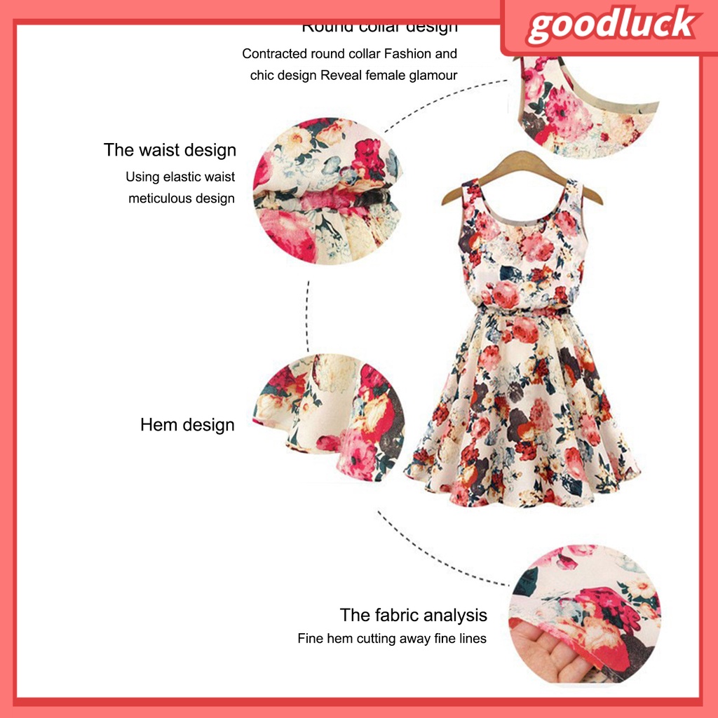 [ULK] Đầm Voan Dáng Chữ A Không Tay Cổ Tròn Họa Tiết Hoa Nhiều Màu Sắc Thời Trang Mùa Hè Đi Biển Dành Cho Nữ