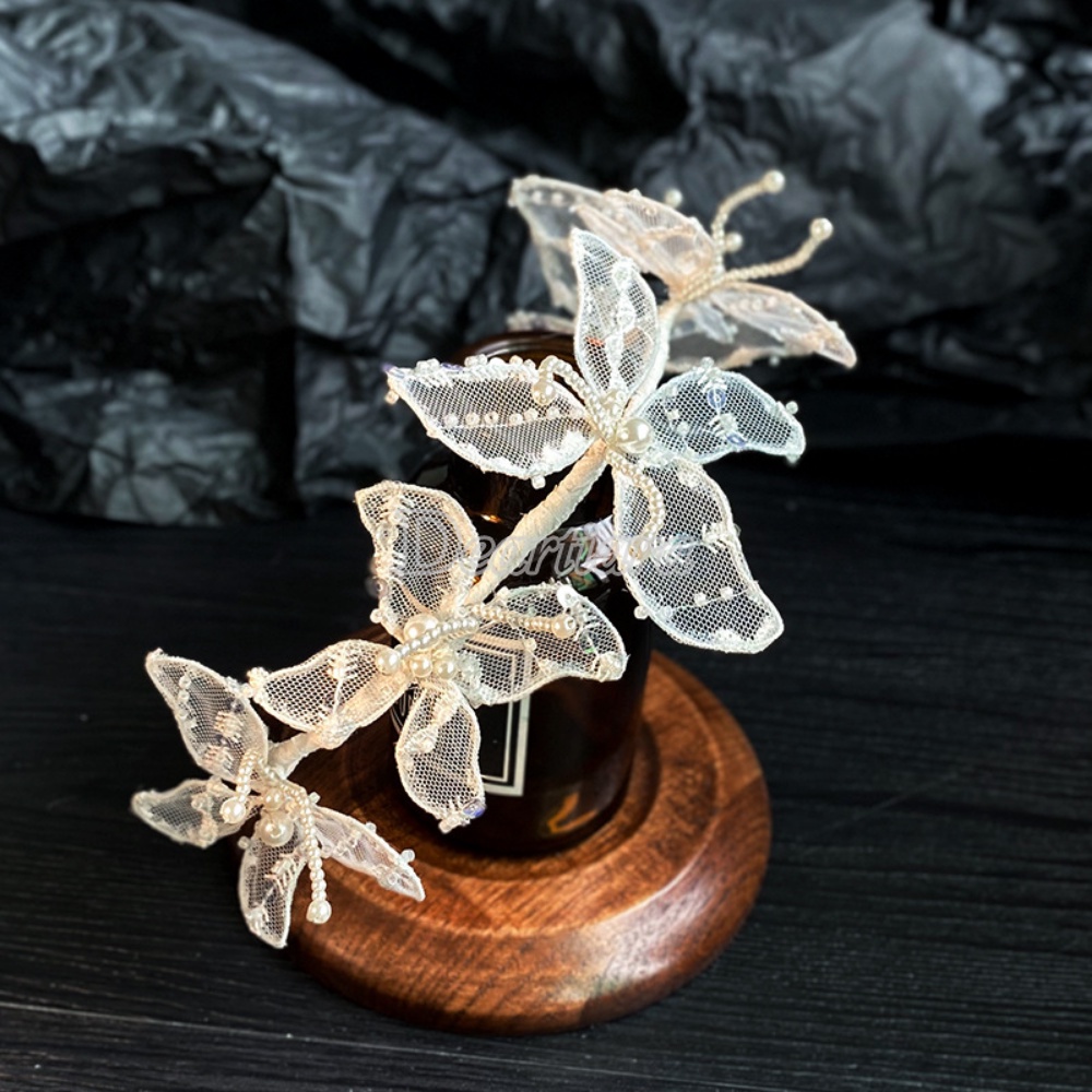 Băng Đô Cài Tóc Phối Ren Đính Ngọc Trai Thời Trang Cho Cô Dâu