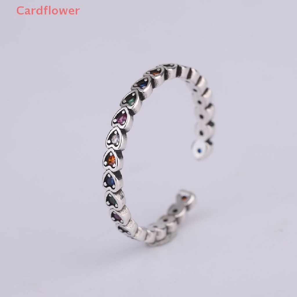 < Cardflower > Nhẫn Hở Mạ Bạc 925 Đính Đá zircon Hình Trái Tim Sang Trọng Cho Nữ
