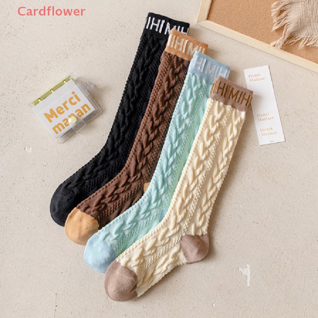 < Cardflower > Vớ Cao Ngang Bắp Chân Mỏng Thoáng Khí Họa Tiết Ba Chiều Vintage Nhật Bản Thời Trang Xuân Hè Mới