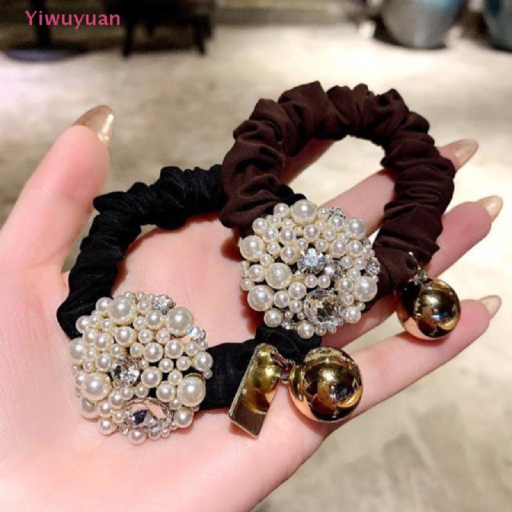 Dây Cột Tóc Cao Su Co Giãn Đính Hạt Ngọc Trai Pha Lê Thanh Lịch Cho Nữ Mới