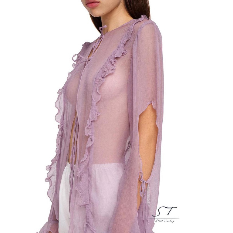 Áo Thun Dài Tay Phối Bèo Xuyên Thấu Phong Cách Đường Phố CY03