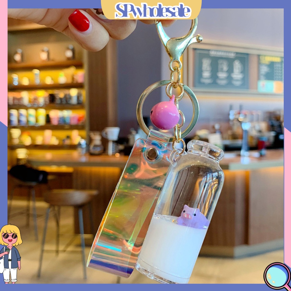 <SPwholesale> Móc Khóa Hình Bình Sữa Thủy Tinh Ba Chiều Có Chuông Và Dây Treo < SPwholesale >