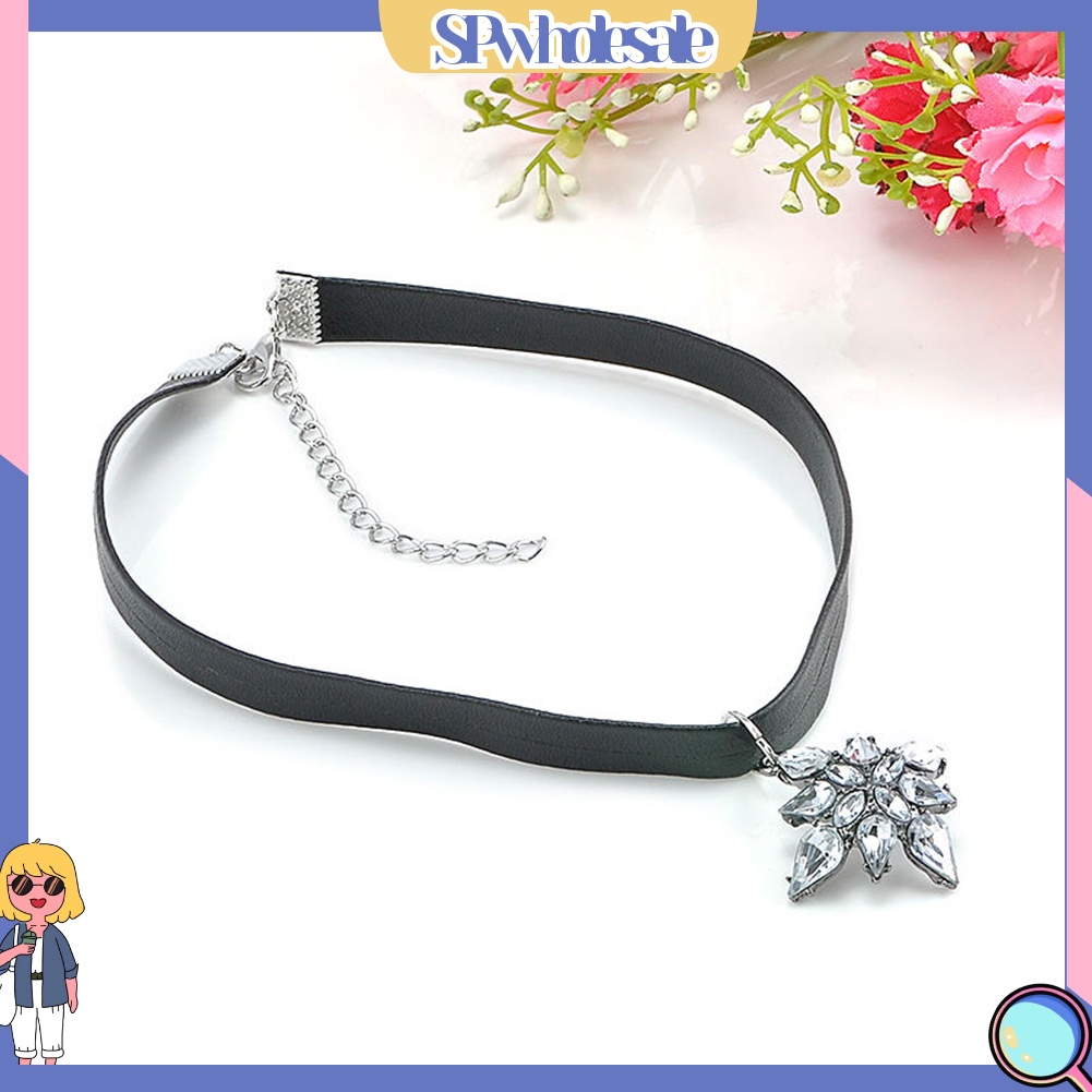 <SPwholesale> Vòng Cổ Choker Chất Liệu Da Mặt Thánh Giá Đính Đá Phong Cách Gothic