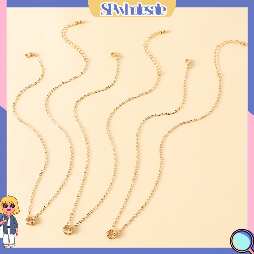 <SPwholesale> Set 2 / 3 Dây Chuyền Mặt Hình Học Thắt Nút Bằng Đồng Sáng Có Thể Điều Chỉnh Cho Nữ