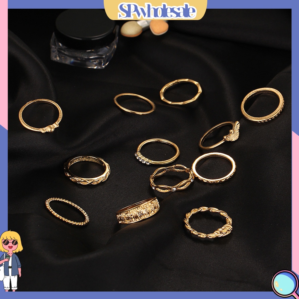 <SPwholesale> Set 12 Nhẫn Đeo Khớp Ngón Tay Phong Cách Retro