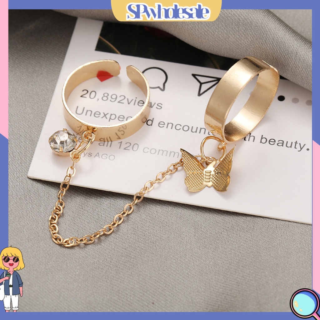 <SPwholesale> Bộ Nhẫn Đeo Đốt Ngón Tay Bằng Hợp Kim Đính Đá Sang Trọng